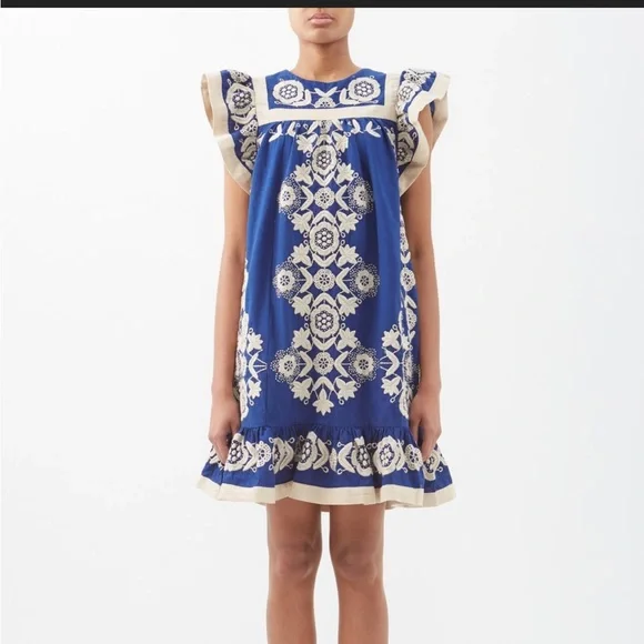 Sea New York indigo blue embroidered tunic dress